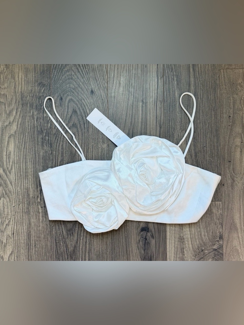 Zara Satin Rose Applique Crop Top White NWT Size M